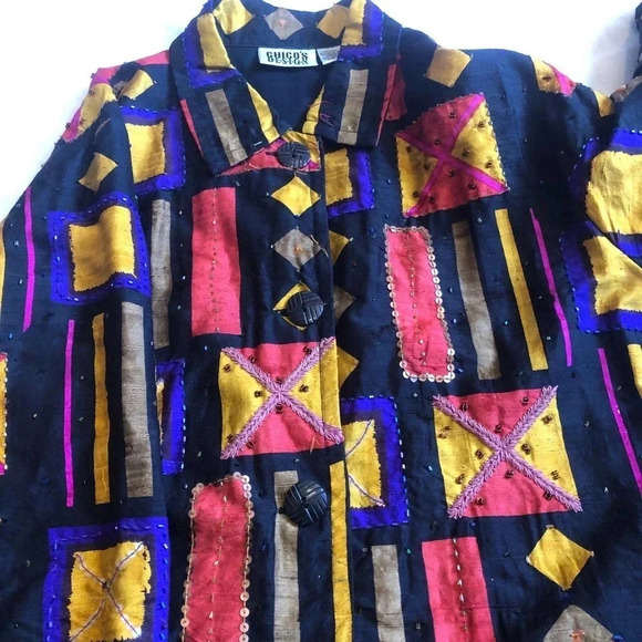 100% Silk Chico’s Design Multi Color Pattern Women Blouse Plus Size 1/1X - Picture 5 of 5